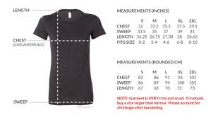 Bella Brand T Shirts Size Chart 2019