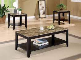 Faux Marble Coffee Table Set With Shelf