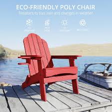 Lue Bona Miranda Red Foldable Recycled Plastic Outdoor Patio Adirondack Chair With Cup Holder For Garden Backyard Firepit Pool