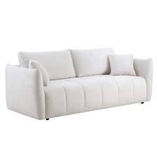 85 In Square Arm Fabric Upholstery Rectangle 3 Seater Straight Reclining Sectional Sofa In Beige With 3 Pillows