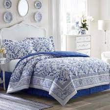 blue fl cotton queen comforter set