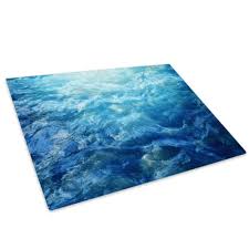 Blue Teal Ocean Waves Glass Chopping