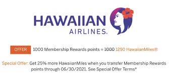 Both charge an annual fee (the consumer card's is earn bonus points on purchases: 25 Bonus Miles When Transferring Amex Points To Hawaiian Airlines