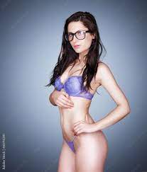 sexy nerdy brunette in bra and panties posing Stock Photo | Adobe Stock