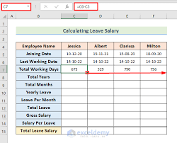 leave salary calculation in excel with