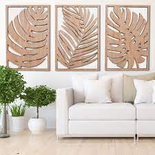 Tropical Leaves Wood Wall Art 3 Panel