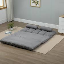 grey suede double floor sofa bed