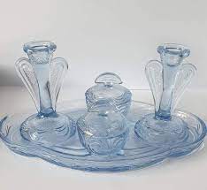 Bagley Glass Dressing Table Set Blue