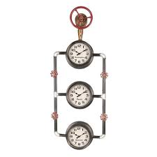 Wall Clock Industrial 3 Time Zones 92cm