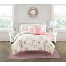 Queen King Bed Pink White Paris French