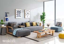 nordic teak wood sectional sofa set