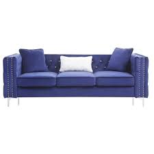 blue tufted velvet 3 seater sofa
