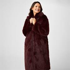 Biba Longline Faux Fur Coat In Red