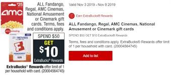 Check spelling or type a new query. Expired Cvs Buy 50 Movie Gift Card Get 10 Extrabucks Fandango Amc Regal Showcase Or Cinemark Gc Galore