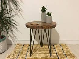 Rustic Wooden Round Side Table End