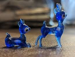 2 Handmade Blue Deer Tiny Miniature