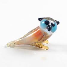 Miniature Glass Beige Eagle Owl Tiny