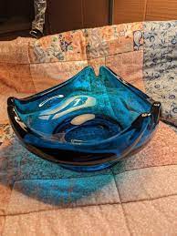 Blue Viking Large Drape Glass Ashtray