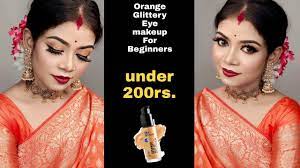 orange glittery eye makeup look for