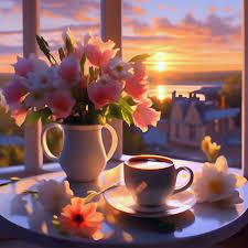 С добрым утром цветы и кофе