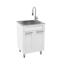 rugged tub 24 in white utility cabinet with shaker doors and a