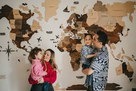 New Home Gift Wood Wall World Map Room