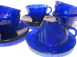 12 Vereco France Cobalt Blue Cups And