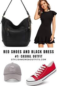 red shoes and black dress perfect