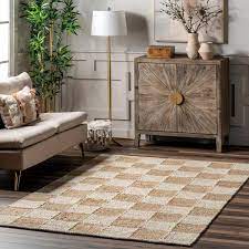 nuloom christana traditional checd ivory 5 ft x 8 ft jute area rug