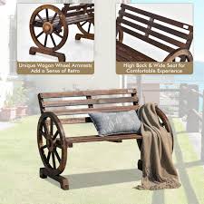 Outdoor Wooden Wagon Wheel Garden Bench