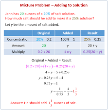 Mixture Word Problems Solutions Examples Questions Videos