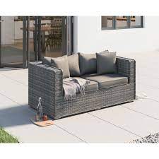2 seater rattan garden sofa in grey