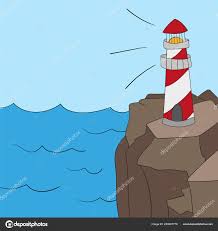 Lighthouse On Ocean Or Sea Beach Cartoon Background Vector