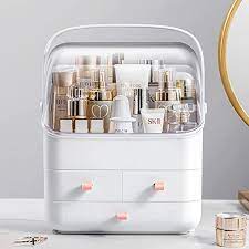 Amazon.com: SUNFICON Makeup Organizer Holder Cosmetic Storage Box with Dust  Free Cover Portable Handle,Fully Open Waterproof Lid, Dust Proof  Drawers,Great for Bathroom Countertop Bedroom Dresser : Everything Else