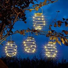 Solar Spiral Lights 4pk Garden Hanging