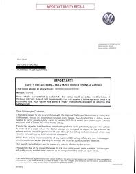 safety recall letter sent by vw