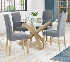 Solid Oak And Glass Round Dining Table