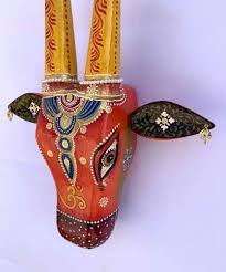Cow Head Statue Hand Painted Indian
