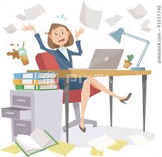 Female office worker working at messy desk,... - Stock Illustration  [63557398] - PIXTA