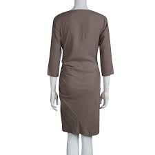 Catherine Malandrino Brown Silk Ruched Cowl Neck Embellished Dress S