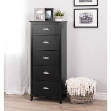 With a fresh update of an elegant form, this six drawer tall commode has newly applied black lacquer over a deep grained oak, with a clear french polish finish. Yaletown 5 Drawer Tall Chest Black Prepac Target
