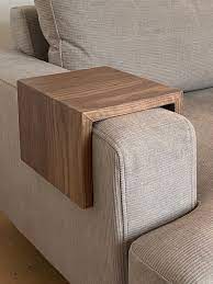 Two Custom Walnut Sofa Armrest Tables