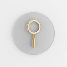 Golden Magnifier Icon In Cartoon Style