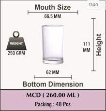 Water Glass Size Medium Capacity 200 Ml