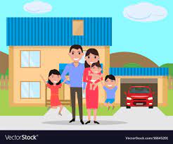 Cartoon happy family bought a new house Royalty Free Vector