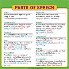 Parts Of Speech Student Reference Page Printable Charts