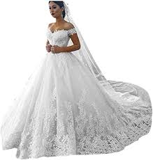 Milano couture style ct263 enchanting gown with exquisite beading. Amazon Com Pd Women S Off Shoulder Lace Wedding Dress Long 2021 Wedding Ball Gowns With Train Clothing