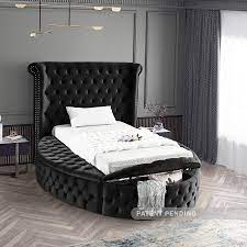 Black Velvet Tufted Round Storage TWIN Bed LUXUS Meridian Contemporary  Modern – buy online on NY Furniture Outlet