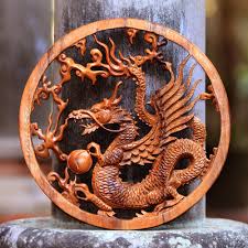 Kinabalu Dragon Hand Carved Wood Relief
