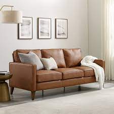 jianna faux leather sofa saddle brown